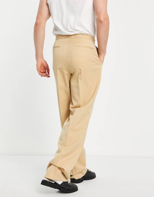 ASOS DESIGN - Nette broek met wijde pijpen en taille met trekkoord in camel, 2 van 4