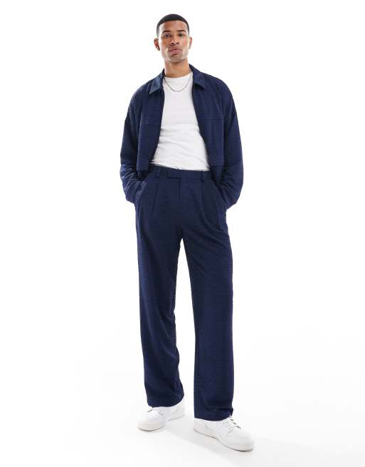 ASOS DESIGN - Nette broek met wijde pijpen en textuur in marineblauw, deel van co-ord set