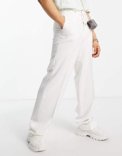 ASOS DESIGN - Nette broek met wijde pijpen en trekkoord in wit