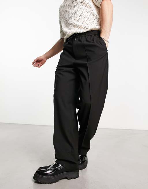 ASOS DESIGN - Nette broek met wijde pijpen en trekkoord in zwart