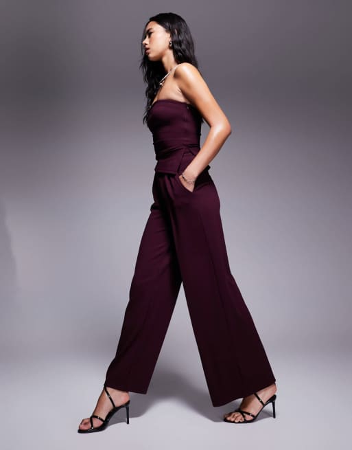 ASOS DESIGN - Nette broek met wijde pijpen in bordeauxrood, deel van co-ord set, 5 van 5