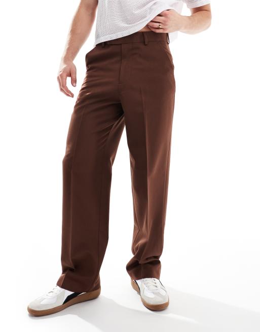 ASOS DESIGN - Nette broek met wijde pijpen in bruin