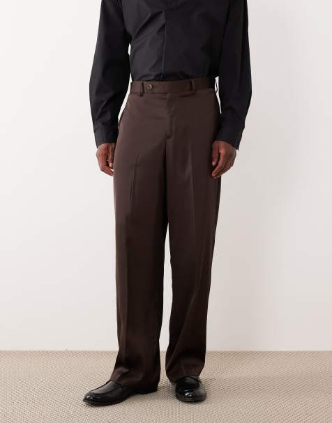 ASOS DESIGN - Nette broek met wijde pijpen in donkerbruin satijn - view 1