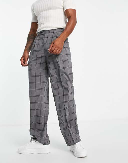 ASOS DESIGN - Nette broek met wijde pijpen in grijze ruit