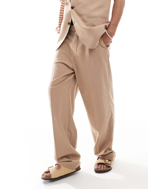 ASOS DESIGN - Nette broek met wijde pijpen in stone, deel van co-ord set