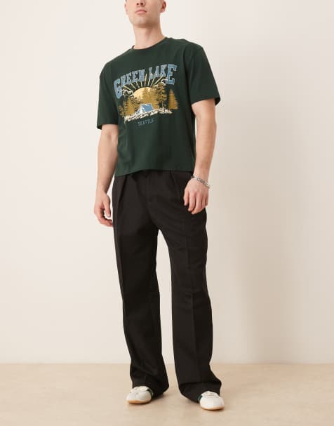 ASOS DESIGN - Nette broek met wijde pijpen, strikceintuur en plooi aan de voorkant in zwart - view 1