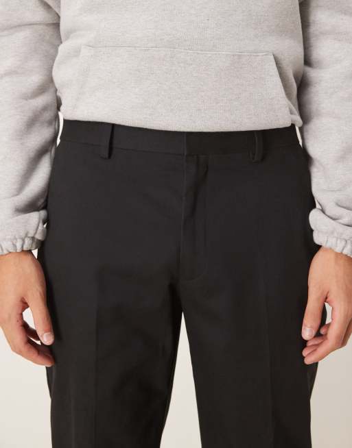 ASOS DESIGN - Nette broek van 100% katoen met rechte pijpen en elastische taille in zwart, 4 van 5