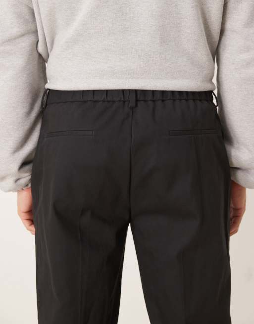 ASOS DESIGN - Nette broek van 100% katoen met rechte pijpen en elastische taille in zwart, 5 van 5