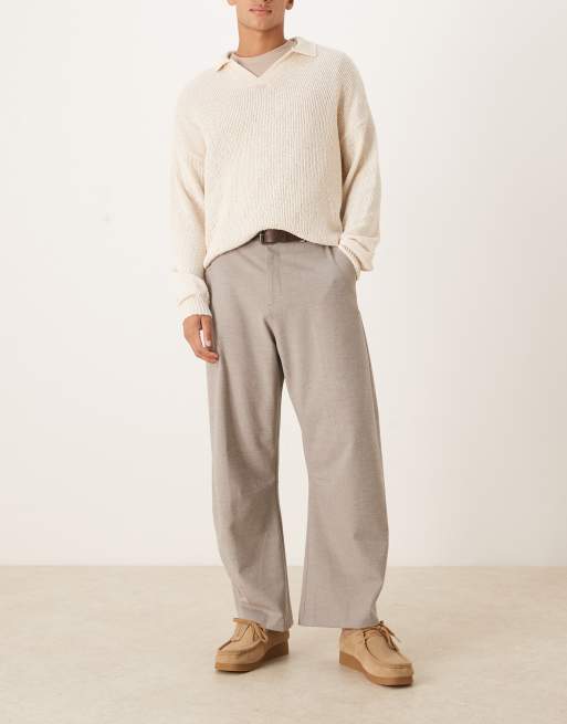 ASOS DESIGN - Nette broek van flannel met ballonpijpen in naturel, 2 van 5