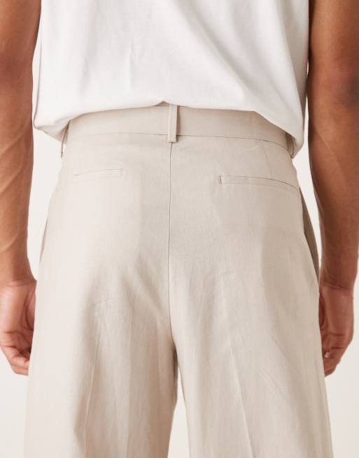 ASOS DESIGN - Nette broek van linnenmix met wijde pijpen en ceintuur in stone, 4 van 5