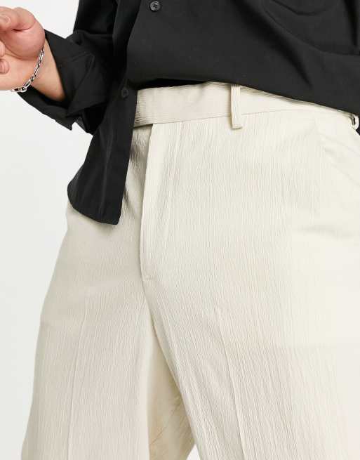 ASOS DESIGN - Nette broek van linnenmix met wijde pijpen in ecru met plooi, 3 van 4