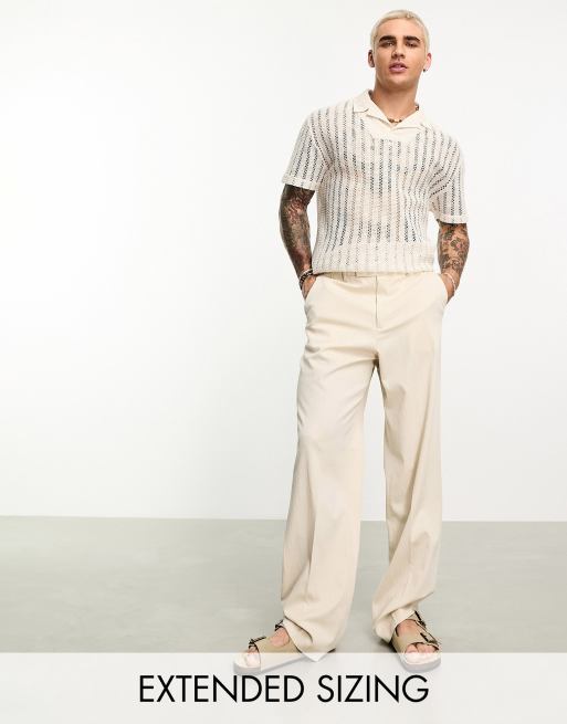 ASOS DESIGN - Nette broek van linnenmix met wijde pijpen in ecru met plooi