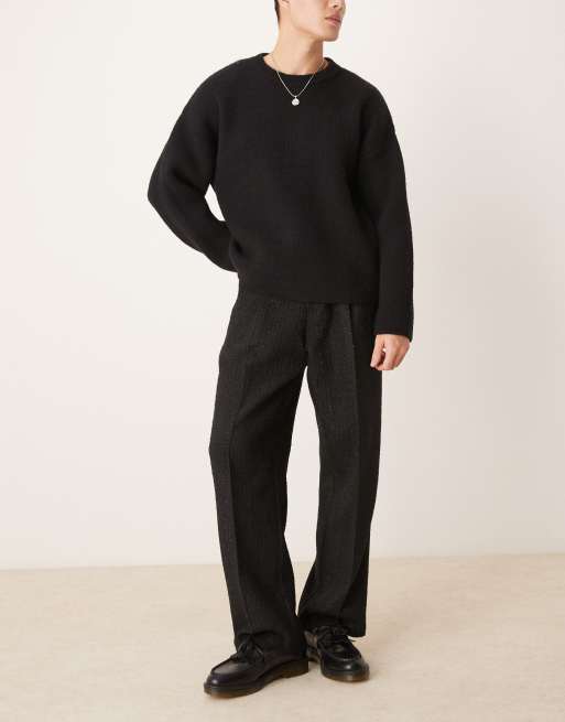 ASOS DESIGN - Nette broek van metallic bouclé met wijde pijpen in zwart, 3 van 5