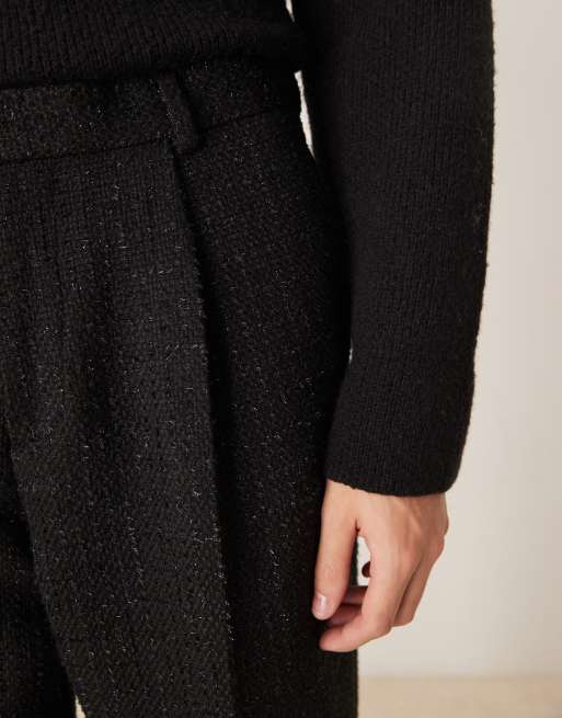 ASOS DESIGN - Nette broek van metallic bouclé met wijde pijpen in zwart, 4 van 5