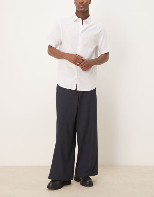 ASOS DESIGN - Nette broek van seersucker met wijde pasvorm in marineblauw
