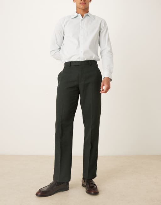 ASOS DESIGN - Nette broek van wollen keperstof met rechte pijpen in donkergroen, 2 van 5