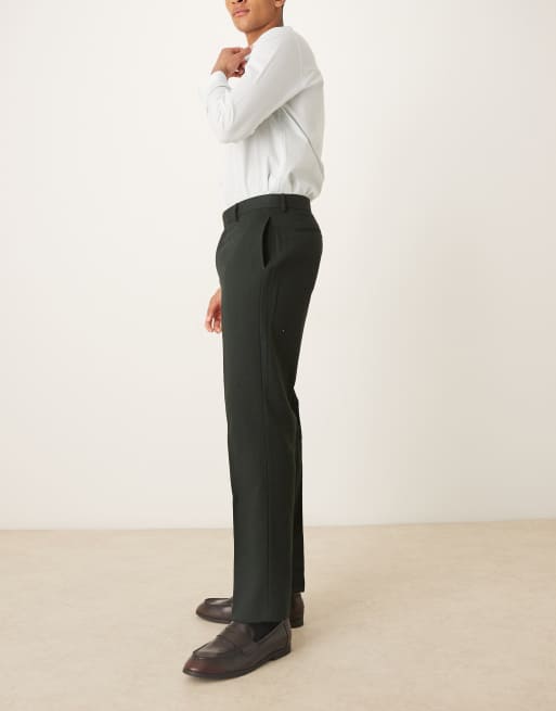 ASOS DESIGN - Nette broek van wollen keperstof met rechte pijpen in donkergroen, 3 van 5