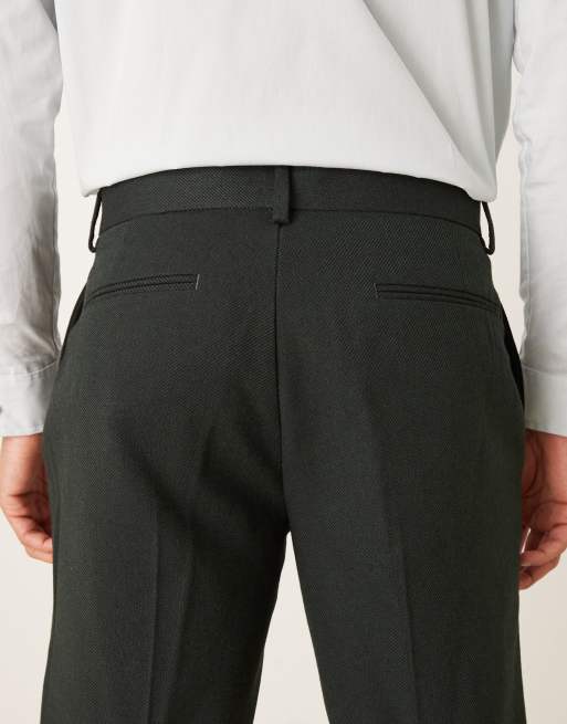 ASOS DESIGN - Nette broek van wollen keperstof met rechte pijpen in donkergroen, 4 van 5