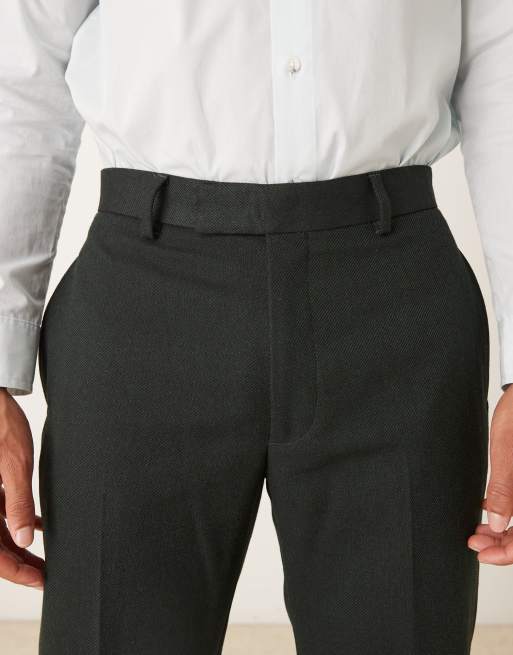 ASOS DESIGN - Nette broek van wollen keperstof met rechte pijpen in donkergroen, 5 van 5