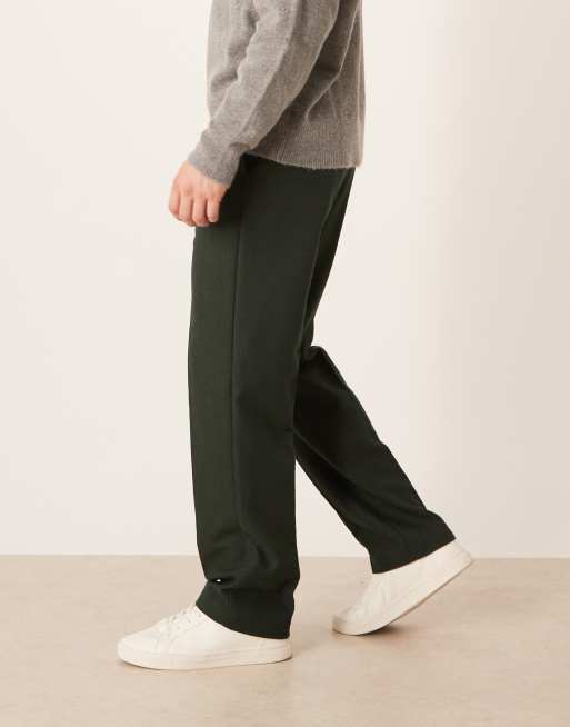 ASOS DESIGN - Nette broek van wolmix met rechte pijpen en visgraatmotief in groen, 3 van 5