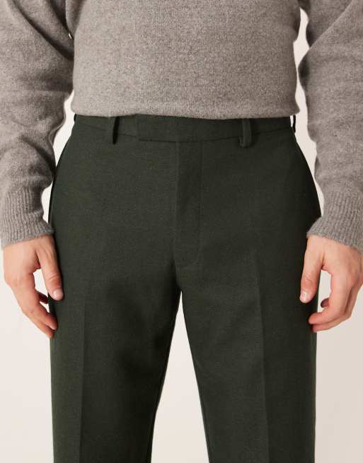 ASOS DESIGN - Nette broek van wolmix met rechte pijpen en visgraatmotief in groen, 4 van 5