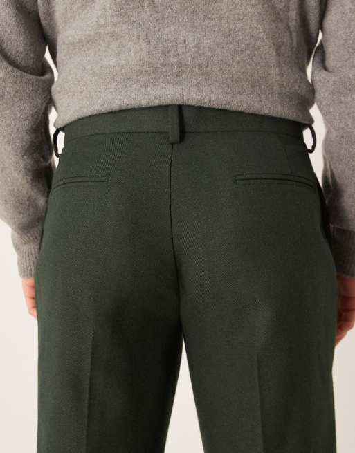 ASOS DESIGN - Nette broek van wolmix met rechte pijpen en visgraatmotief in groen, 5 van 5