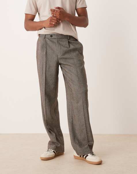 ASOS DESIGN - Nette broek van wolmix met wijde pijpen, plooien aan de voorkant en visgraatmotief in zwart - view 1