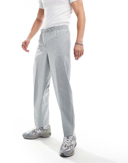 ASOS DESIGN - Nette broek zonder sluiting met wijde pijpen in gemêleerd lichtgrijs