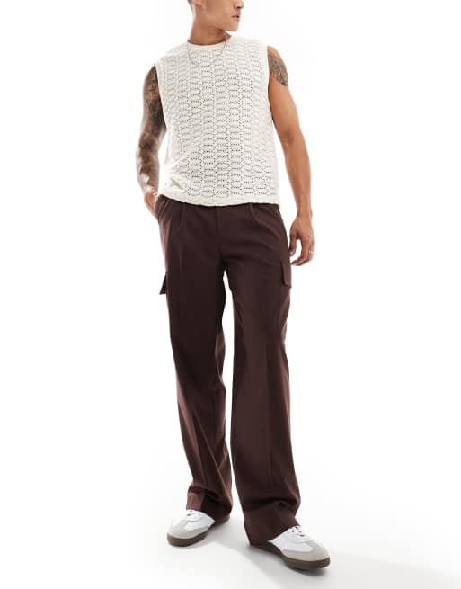 ASOS DESIGN - Nette cargobroek met lage tailleband in bruin