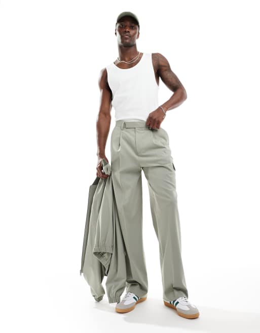 ASOS DESIGN - Nette cargobroek met wijde pijpen in groen, deel van co-ord set