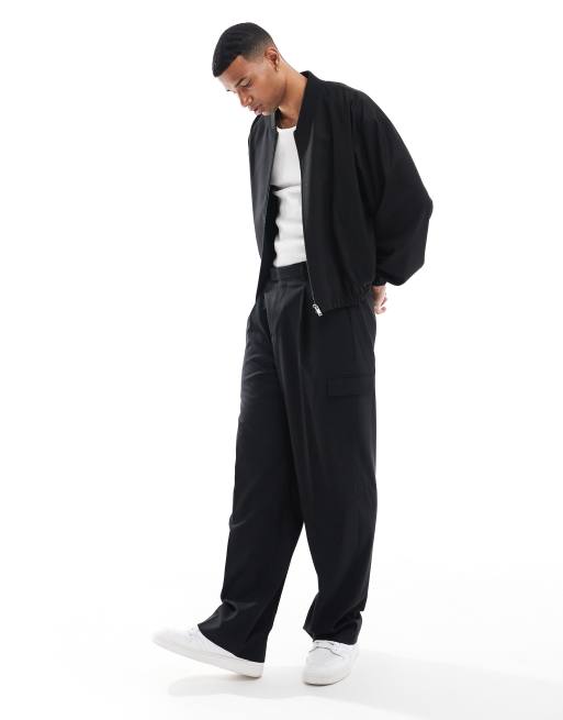 ASOS DESIGN - Nette cargobroek met wijde pijpen in zwart, deel van co-ord set