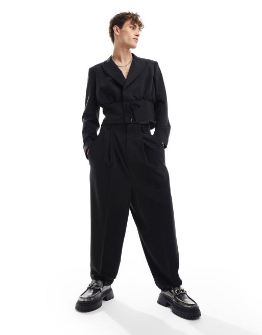 ASOS DESIGN - Nette cropped co-ord set van kant in zwart