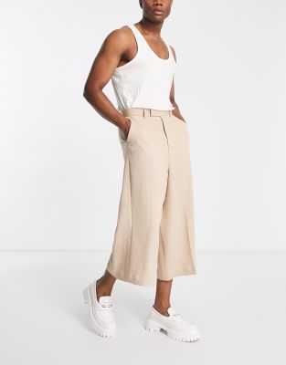 ASOS DESIGN - Nette extreem wijde culotte broek in stone plissé