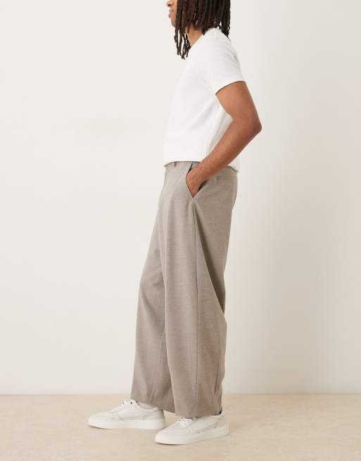 ASOS DESIGN - Nette flanellen broek met wijde barrel pijpen in stone, 3 van 5