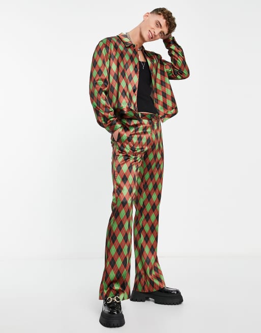 ASOS DESIGN - Nette flare-broek met argyle-print, deel van co-ord set , 4 van 4