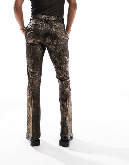 ASOS DESIGN - Nette flare broek met bronskleurig slangenpatroon, 5 van 5