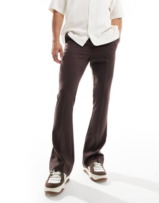 ASOS DESIGN - Nette flare-broek met hoge taille in bruin