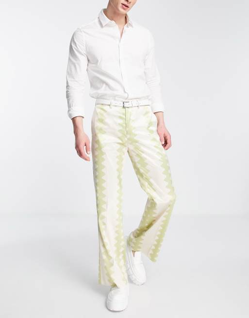  ASOS DESIGN - Nette flare-broek met pastelgroene abstracte streep