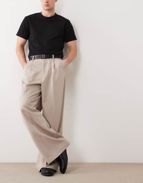 ASOS DESIGN - Nette geplooide broek met losse pijpen in donker stone - view 1