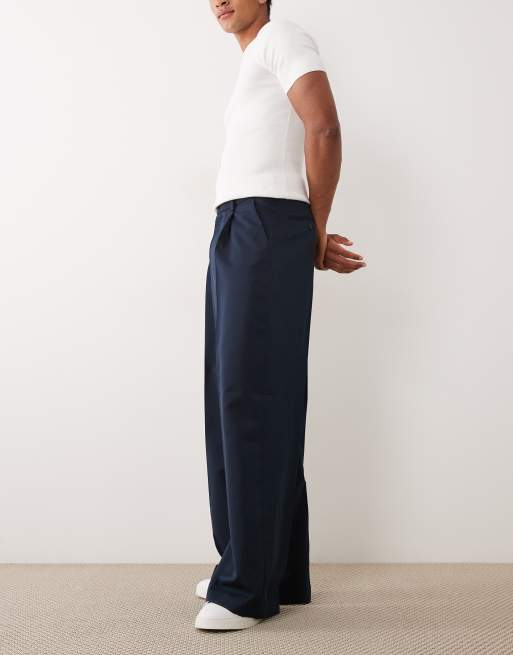 ASOS DESIGN - Nette geplooide broek met losse pijpen in marineblauw, 3 van 5