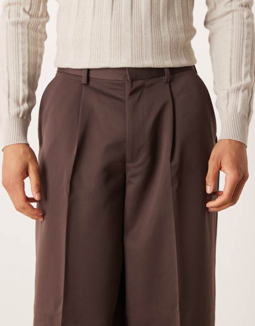 ASOS DESIGN - Nette geplooide broek met wijde ballonpijpen in bruin, 5 van 5