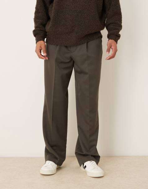 ASOS DESIGN - Nette geplooide broek met wijde pijpen in antracietgrijs - view 1