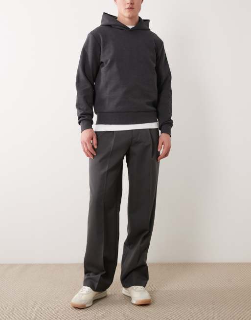 ASOS DESIGN - Nette geplooide broek met wijde pijpen in antracietgrijs, 2 van 5
