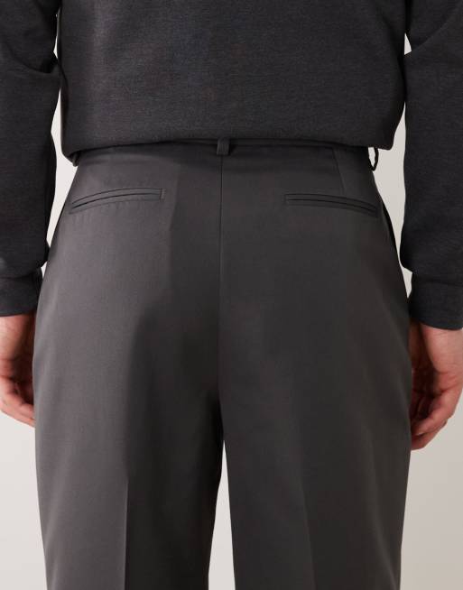 ASOS DESIGN - Nette geplooide broek met wijde pijpen in antracietgrijs, 4 van 5