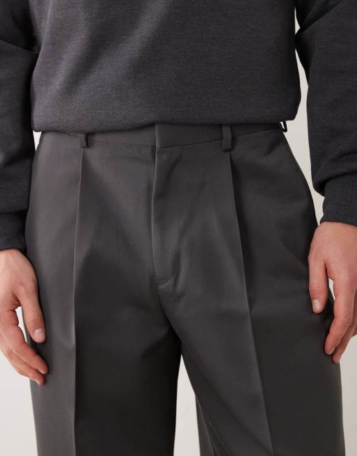 ASOS DESIGN - Nette geplooide broek met wijde pijpen in antracietgrijs, 5 van 5