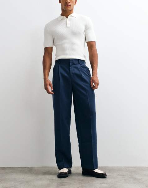 ASOS DESIGN - Nette geplooide broek met wijde pijpen in donkerblauw - view 1