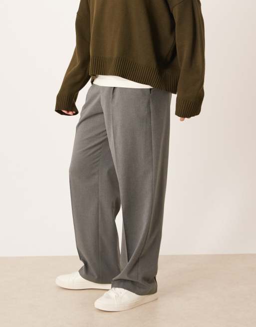 ASOS DESIGN - Nette geplooide broek met wijde pijpen van flanel in grijs, 3 van 5