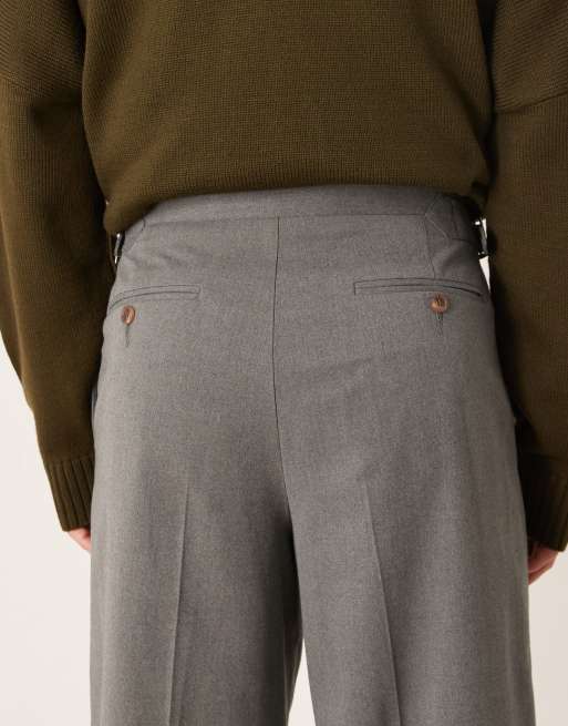 ASOS DESIGN - Nette geplooide broek met wijde pijpen van flanel in grijs, 5 van 5