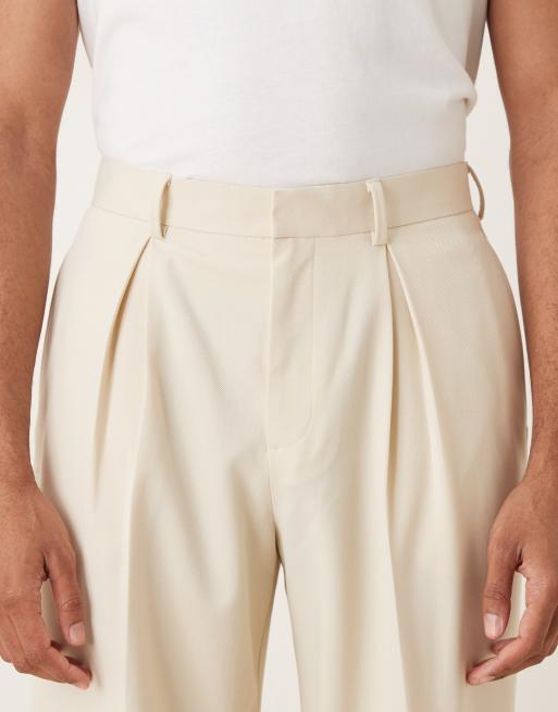 ASOS DESIGN - Nette geplooide broek met wijde pijpen van keperstof in lichtstone, 4 van 5