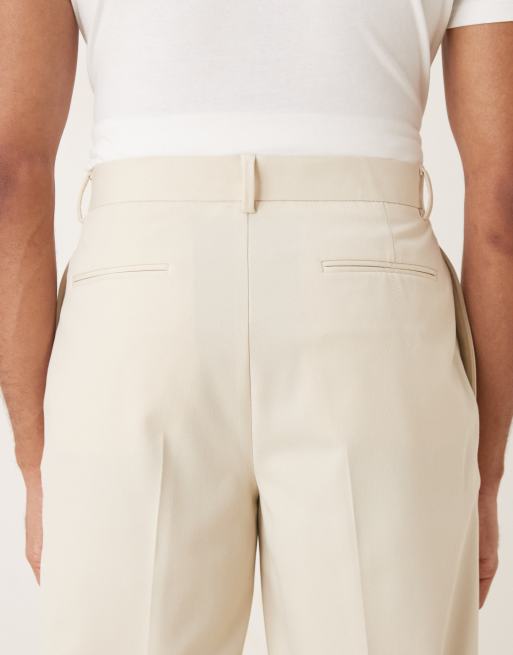 ASOS DESIGN - Nette geplooide broek met wijde pijpen van keperstof in lichtstone, 5 van 5